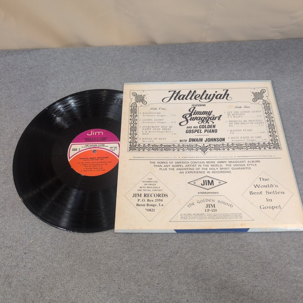 Jimmy Swaggart Hallelujah Golden Gospel Piano Vinyl LP Jim Records LP-120 Vtg - Picture 2 of 2